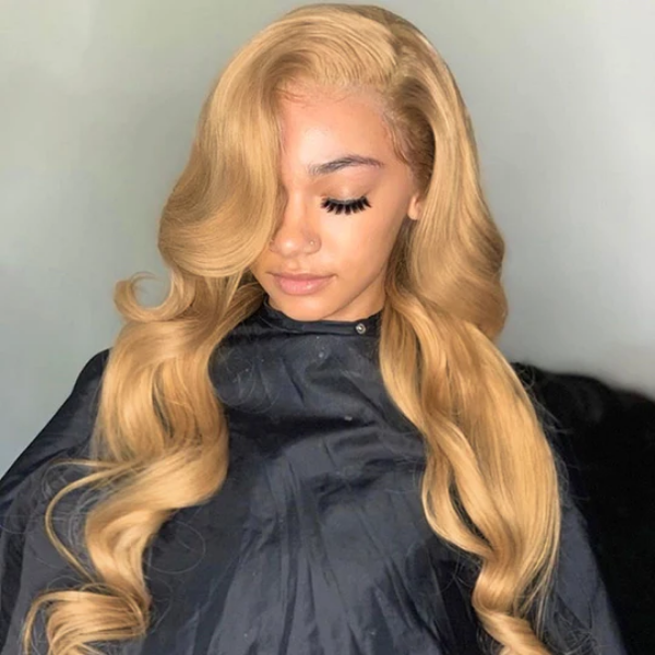 Honey Blonde #27 Color Preplucked 13x4 Lace Front Wigs Straight Wavy Curly Hair Texture