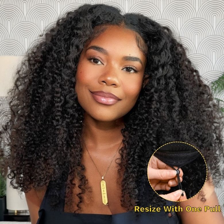Sunber 180% Density Afro/ Kinky Curly Upgrade New V Part With No Lace No Glue Affordable Wig