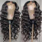 Brazilian Virgin Loose Wave Human Hair Pre plucked Lace Front Wigs Natural Black
