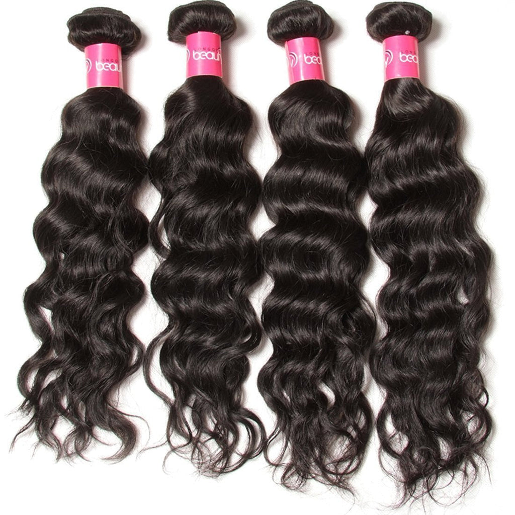 Sunber 4Pcs Human Hair Bundles With Natural Wave Black Color Virgin Hair