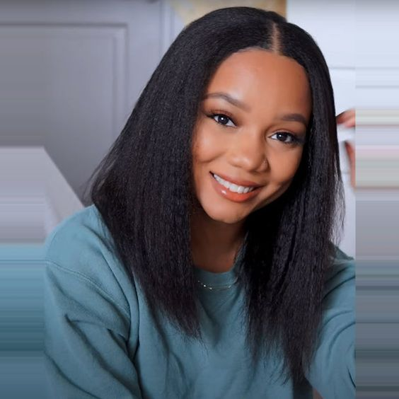 HairHive Kinky Straight Pre-Bleached Knots Adjustable Drawstring Wear Go Glueless Wigs Pre Cut Lace 7x5 HD Lace Closure Wigs