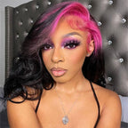 Pink/ Blue/ Green/ Red Roots Mix Black Ombre Color Body Wave13x4 Lace Front Wig Ombre Human Hair