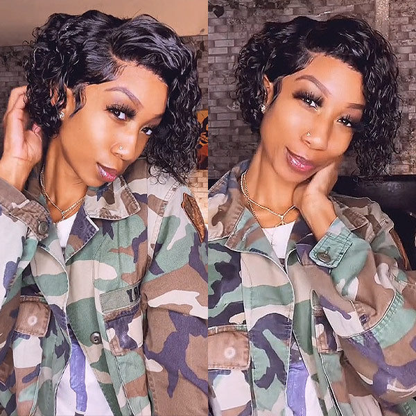 Summer Look Short Curly Hair Pixie Wig Human Hair 13x4 Lace Front Wigs Preplucked with Baby Hair