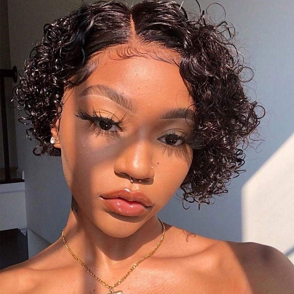 Summer Look Short Curly Hair Pixie Wig Human Hair 13x4 Lace Front Wigs Preplucked with Baby Hair