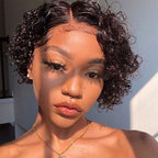 Summer Look Short Curly Hair Pixie Wig Human Hair 13x4 Lace Front Wigs Preplucked with Baby Hair