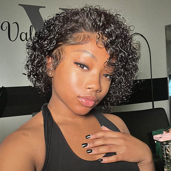 Summer Look Short Curly Hair Pixie Wig Human Hair 13x4 Lace Front Wigs Preplucked with Baby Hair