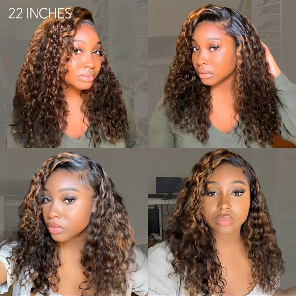 Glueless Balayage Highlight Ombre Brown Water Wave Wear Go Wig Beginnner Friendly
