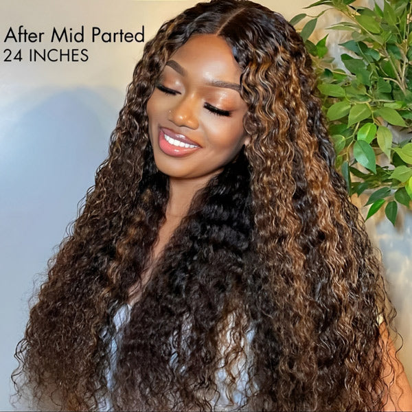 HairHive Balayage Highlight Ombre Brown Water Wave Wear Go Glueless Wig With Natural Hairline