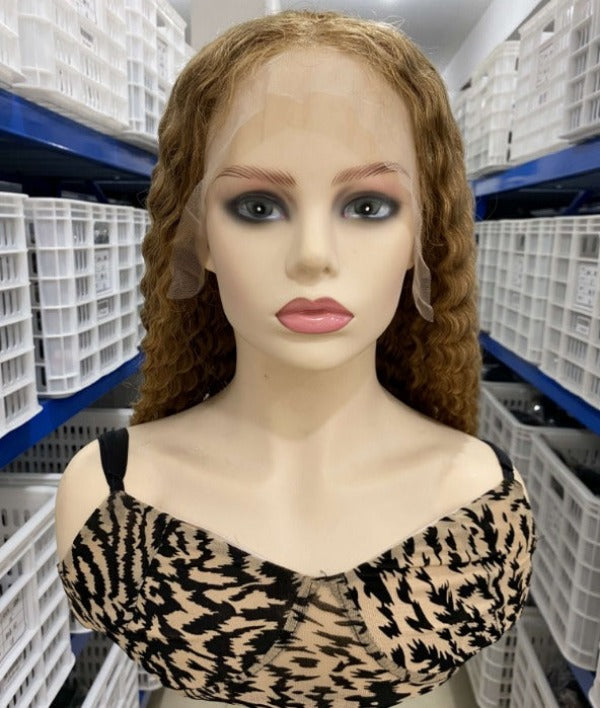 Deep Wave #27 Honey Blonde Human Hair Lace Front Wigs Deep Curly Color Hair Wigs