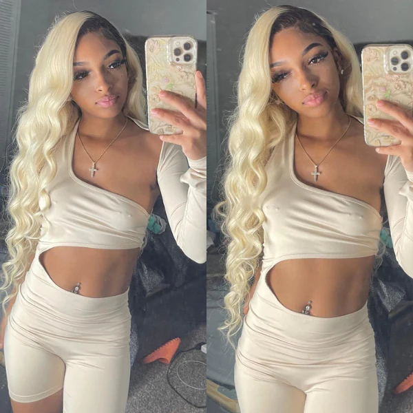 Ombre Blonde Hair With Brown Root Straight Hair #4/613 Colored 13x4 Human Hair Lace Front Wigs Pre Plucked Natural Hairline
