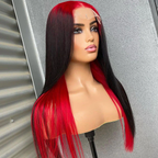Straight Red and Black Color Wigs Preplucked Human Hair Lace Front Wigs Natural Hairline