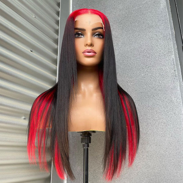 Straight Red and Black Color Wigs Preplucked Human Hair Lace Front Wigs Natural Hairline
