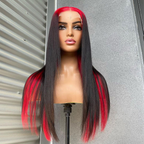 Straight Red and Black Color Wigs Preplucked Human Hair Lace Front Wigs Natural Hairline