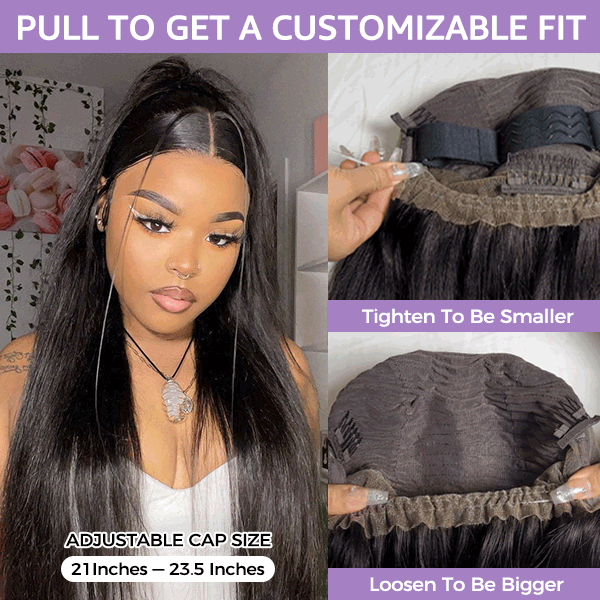 HairHive Straight Invisi Drawstring Flexible Fit 360 Glueless Wig Pre-Cut Lace Bleached Knots Wig