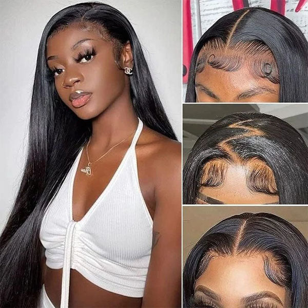 HairHive Straight Invisi Drawstring Flexible Fit 360 Glueless Wig Pre-Cut Lace Bleached Knots Wig