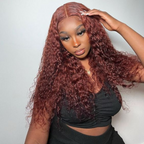 Glueless Color Wigs Water Wave Reddish Brown Color Wear Go Glueless Wig Pre-cut Lace Wig Preplucked 7x5 Lace Wig