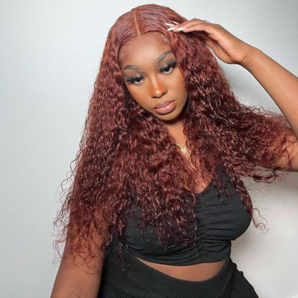 Glueless Color Wigs Water Wave Reddish Brown Color Wear Go Glueless Wig Pre-cut Lace Wig Preplucked 7x5 Lace Wig