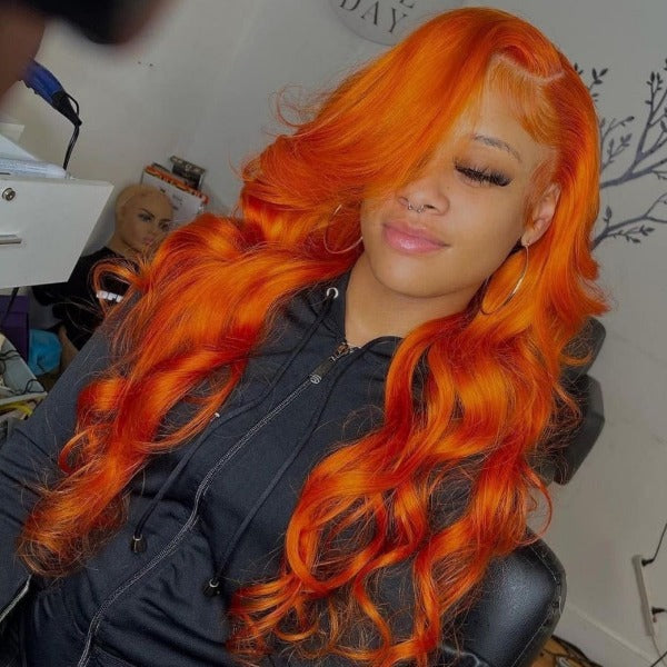 13x4 Undectedable Lace Orange Color Body Wave Human Virgin Hair Pre-plucked Lace Front Wigs with Baby Hair