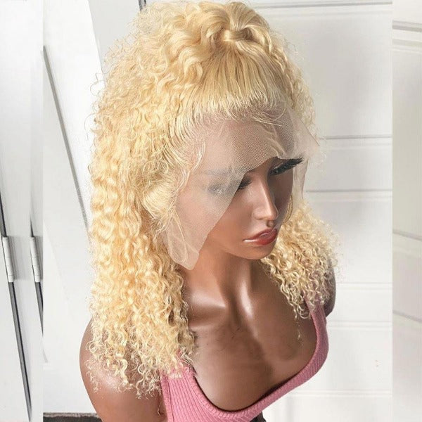 613 Blonde Kinky Curly Human Hair 13x4 Lace Front Wigs Pre-plucked with Baby Hair for Women