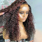 Highlight 1B/99J Colored Water Wave Human Hair 13x4 Skin Melt Lace Front Wigs Natural Hairline Preplucked with Baby Hair