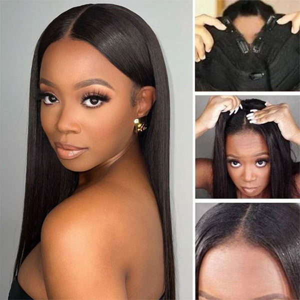 Straight V Part Wig No Leave Out Thin Part Glueless Wigs Human Hair Wig