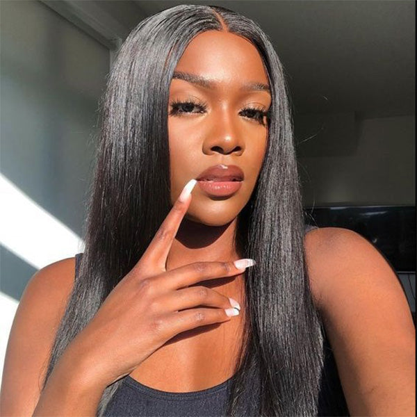 Straight V Part Wig No Leave Out Thin Part Glueless Wigs Human Hair Wig