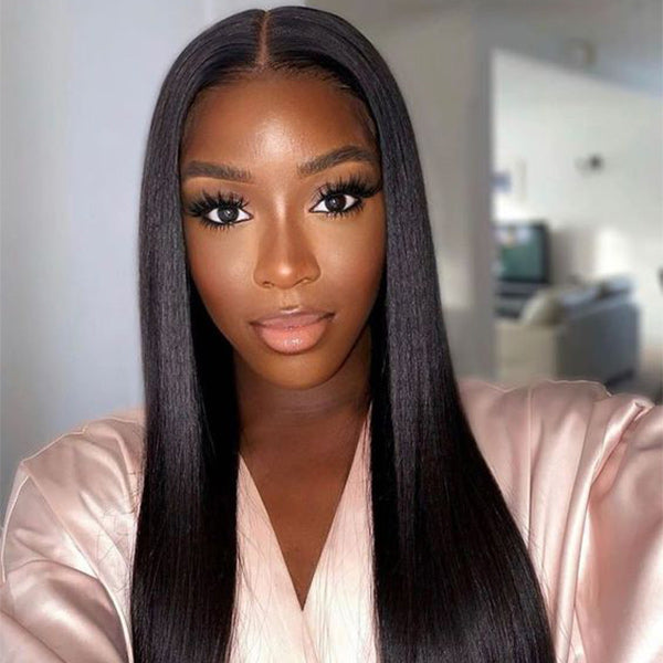 Straight V Part Wig No Leave Out Thin Part Glueless Wigs Human Hair Wig