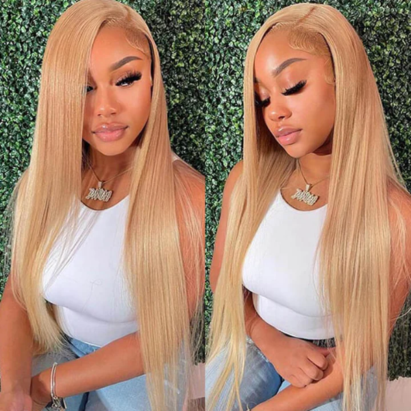 Honey Blonde #27 Color Preplucked 13x4 Lace Front Wigs Straight Wavy Curly Hair Texture