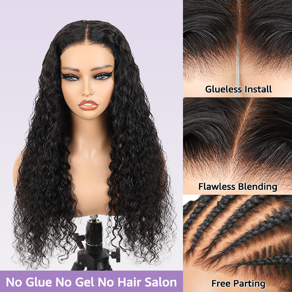 HairHive Water Wave Pre-Bleached Knots Snug Fit Drawstring Wear Go Wigs 7x5 HD Lace 100% Glueless Pre-cut Lace Closure Wigs Preplucked Natural Hairline