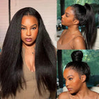 HairHive Yaki Straight Invisi-Drawstring Flexible Fit 360 Glueless Wig Pre-Cut Lace Pre Bleached Knots