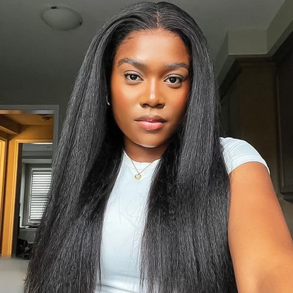 HairHive Yaki Straight Bleached Knots Pre-Cut 9x6 T Part Lace Wig Natural Frontal Look Wear Go Wig