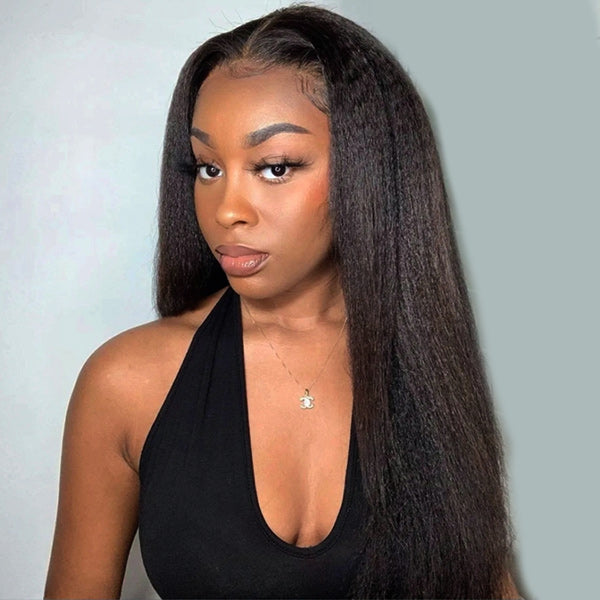 HairHive Yaki Straight Bleached Knots Pre-Cut 9x6 T Part Lace Wig Natural Frontal Look Wear Go Wig