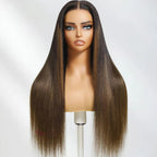 Sunber 7x5 Glueless Lace Black to Chestnut Brown Ombre Loose Wave Wig With Bleached Knots