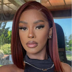 Sunber 7x5 Bye Bye Knots Reddish Brown Yaki Straight Short Bob Wig