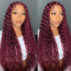 Burgundy 99J Color Deep Wave Lace Frontal and Closure Wig Pre Plucked Human Hair Wig On Sale