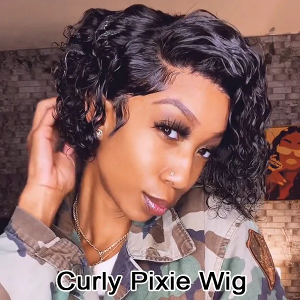 Summer Look Short Curly Hair Pixie Wig Human Hair 13x4 Lace Front Wigs Preplucked with Baby Hair