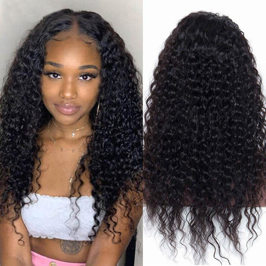 T-part Lace Front Wigs Human Hair Middle Part Long Deep Wave Human Hair Wigs for Women Natural Black