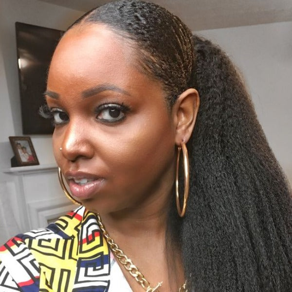 Kinky Straight Ponytail With Clip In 100% Human Hair Wrap-around Magic Velcro Ponytail Extension Quality Hair