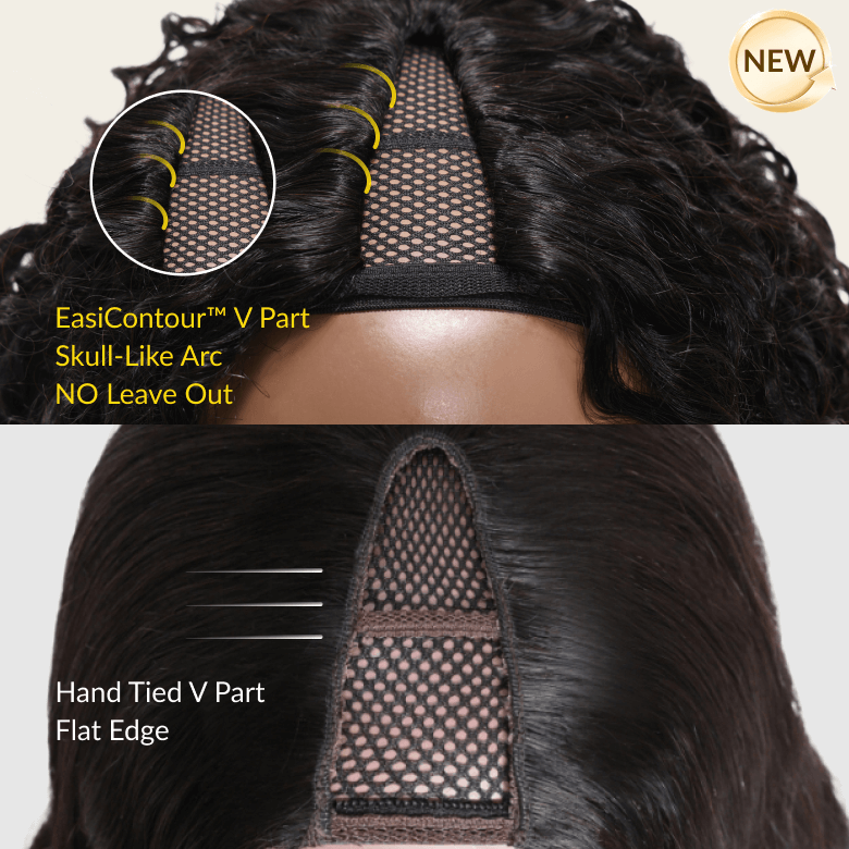 Sunber 180% Density Kinky Curly V Part With Elastic Drawstring No Lace No Glue Affordable Wig