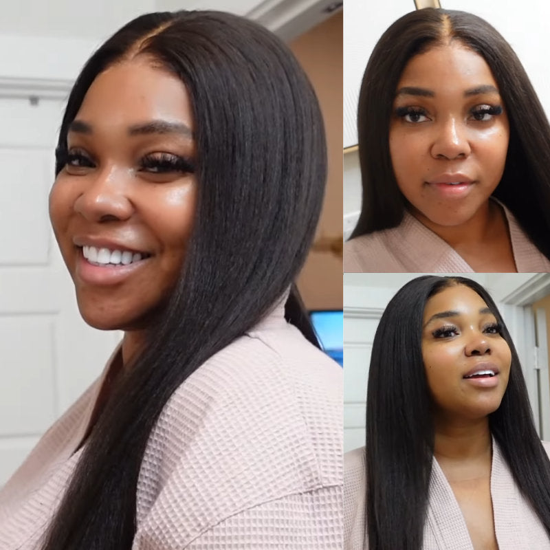 New User Exclusive | Sunber Yaki Straight Glueless 6x4.75 Pre-cut 7x5 Bye Bye Knots Lace Closure Wig With Bleach Knots