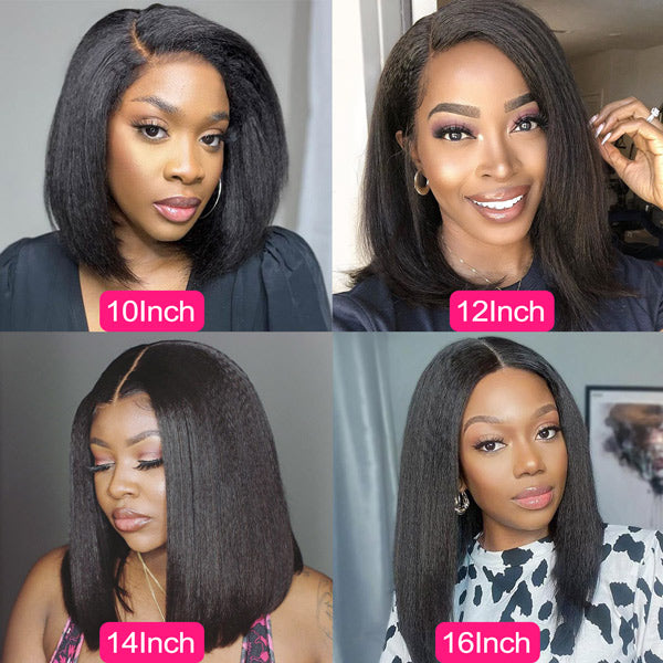 HairHive Wear Go Glueless Wigs Kinky Straight Pre Cut 7x5 HD Lace Front Bob Wigs