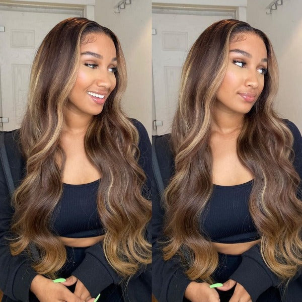 Highlight Body Wave 13x4 Invisible Transparent Lace Human Virgin Hair Lace Front Wigs