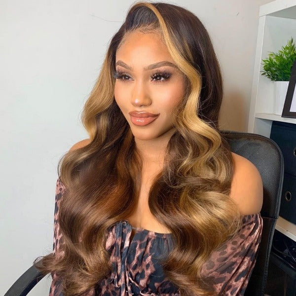 Highlight Body Wave 13x4 Invisible Transparent Lace Human Virgin Hair Lace Front Wigs