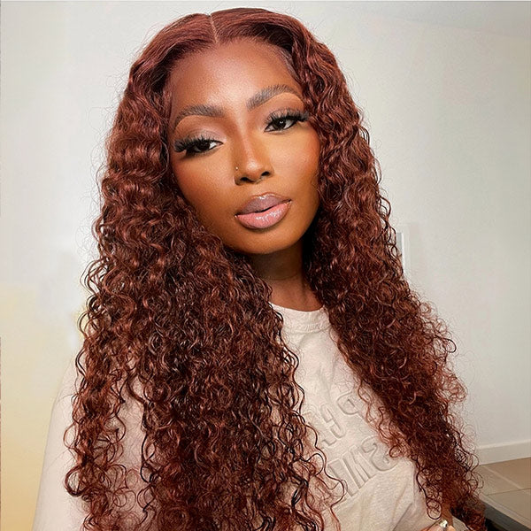 3 In 1 Half Wig | Reddish Brown Water Wave Wear Go Half Wig Daily Wear Drawstring Flip Over Wig