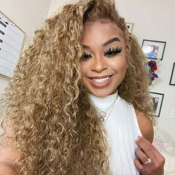 Honey Blonde #27 Color Preplucked 13x4 Lace Front Wigs Straight Wavy Curly Hair Texture