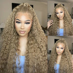 Deep Wave #27 Honey Blonde Human Hair Lace Front Wigs Deep Curly Color Hair Wigs