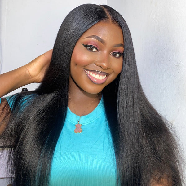 HairHive Yaki Straight Bleached Knots Wear Go Wig Pre-cut 7x5 HD Lace Bleached Knots Relaxed Glueless Wig