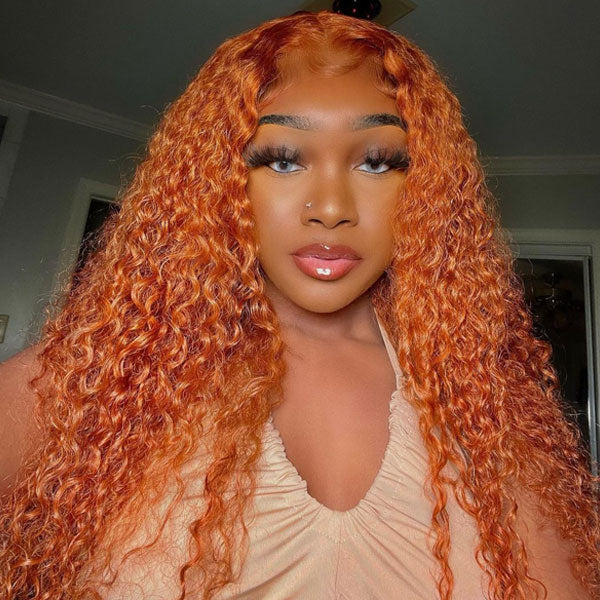 Ginger Color Wig Kinky Curly Human Virgin Hair Lace Front Wigs Preplucked Skin Melt Well Lace Wigs with Baby Hair Good Quality Color Virgin Hair for Women