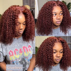 Sunber Afro Kinky Curly Reddish Brown 180% Density 13x4 Pre-Cut Lace Frontal Wig With Invisi Drawstring