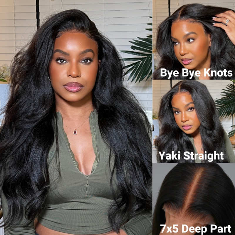 New User Exclusive | Sunber Yaki Straight Glueless 6x4.75 Pre-cut 7x5 Bye Bye Knots Lace Closure Wig With Bleach Knots